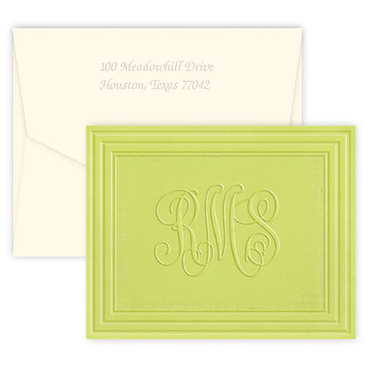Citrus Classic Monogram Frame Folded Note Cards - Embossed